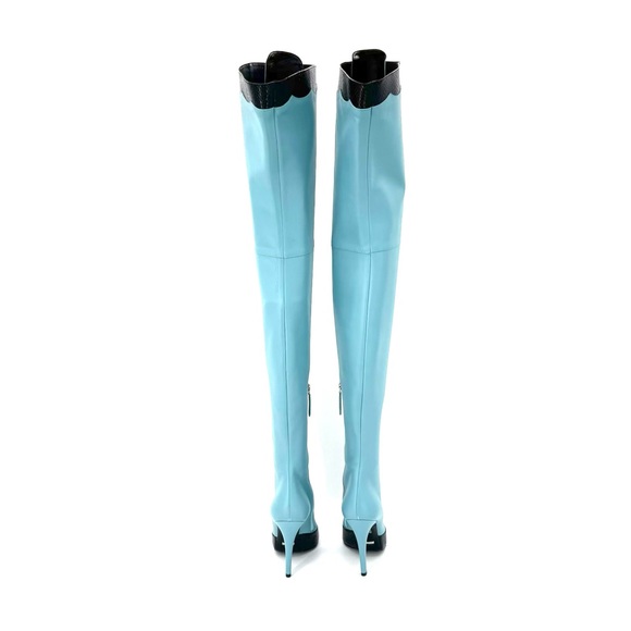 Gucci Harriet Thigh High Snake Emboss Dusty Azure Pointed Toe Heeled Boots 38 - Picture 7 of 11
